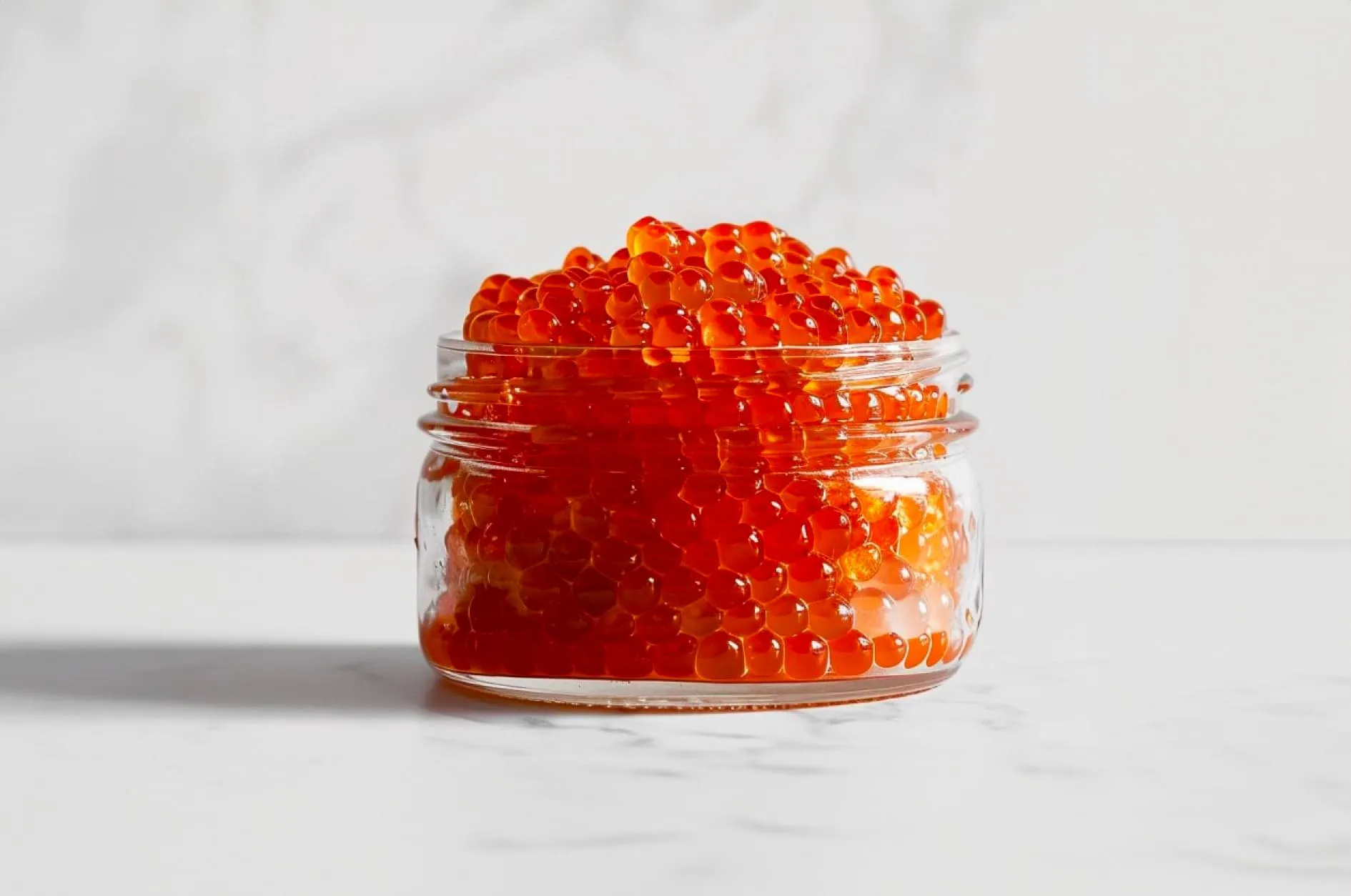 Huevas de Salmón Keta — Oncorhynchus keta · Tarro de cristal